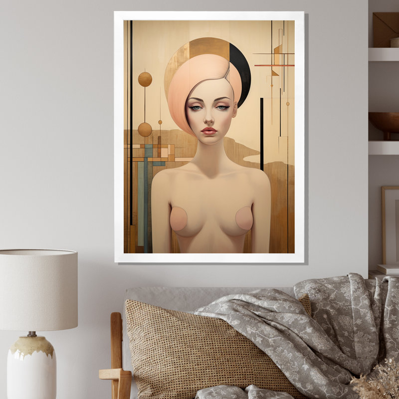Portrait graphique de sensualité Art Nouveau, Cadre photo blanc, H 32 po x l 16 po x P 1 po
