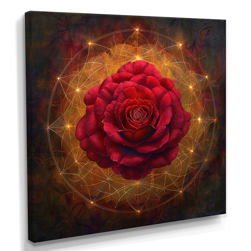 «Red Rose Sparkling Geometric Light», reproduction d'art murale rose, Toile tendue, H 30 po x l 30 po x P 1 po