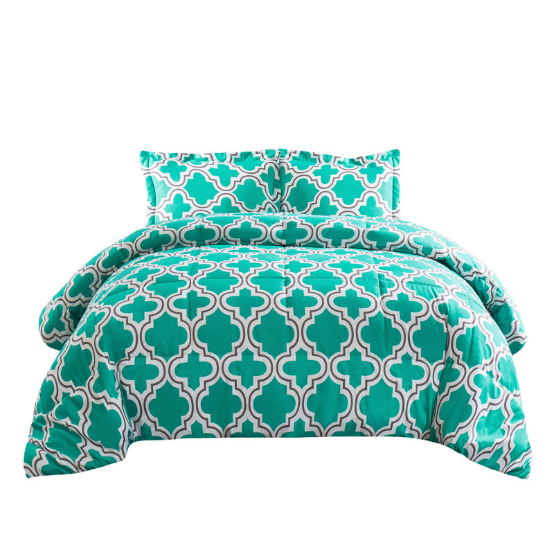 Superior Trellis Hypoallergenic Down Alternative Comforter Set, Teal, King/California King 3pc Set