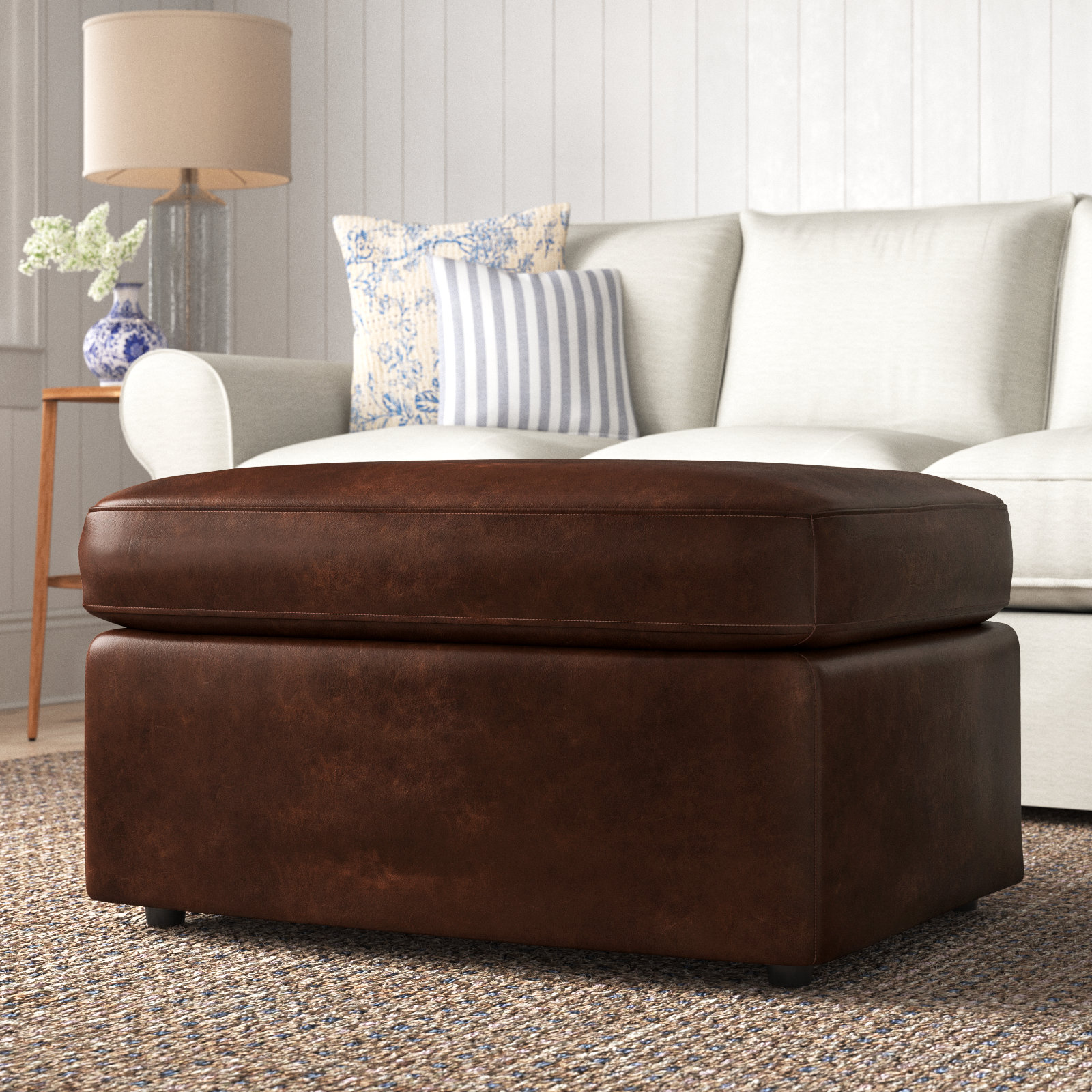 Savannah 32" Genuine Leather Ottoman, Bistro Rustic Genuine Leather
