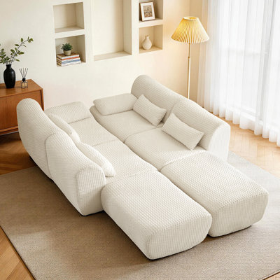 141" Modular Sectional Sofa With Ottoman, U-Shaped Compression Couch With Deep Seat For Living Room