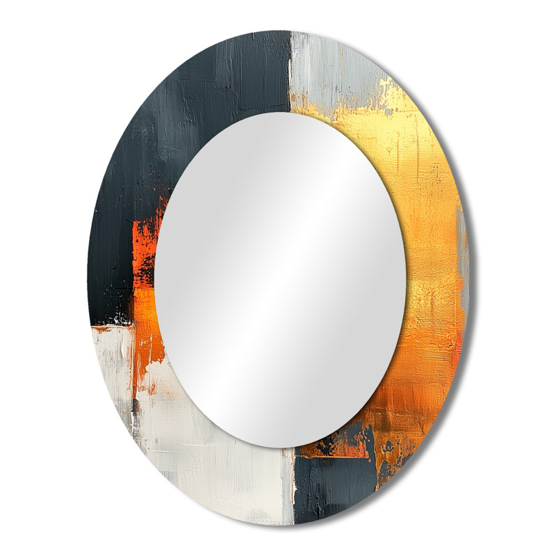 Balck And Orange Converge Dream II - Gold Oval Wall Mirror Decor, 43" x 33"