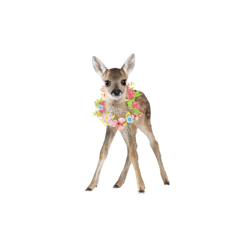 Cerf fauve avec couronne de fleurs, impression, H 18 po x l 12 po x 1,5 po