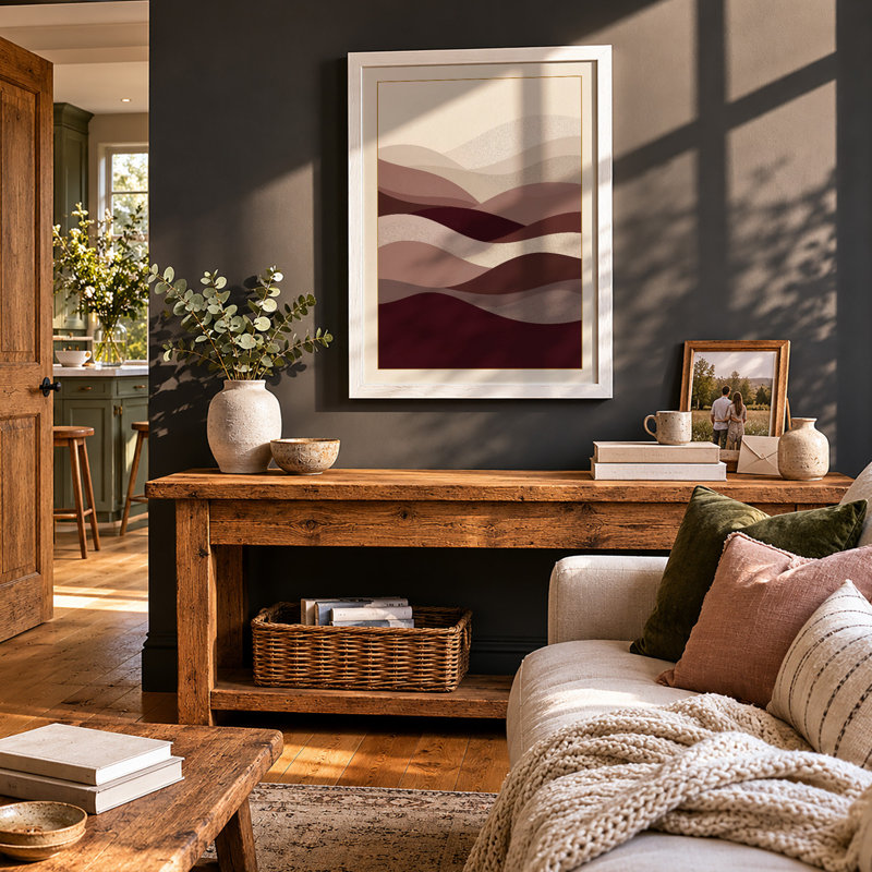 Layered Waves Minimalist - Framed Print, A2 - 59.4 x 42.0 cm, White