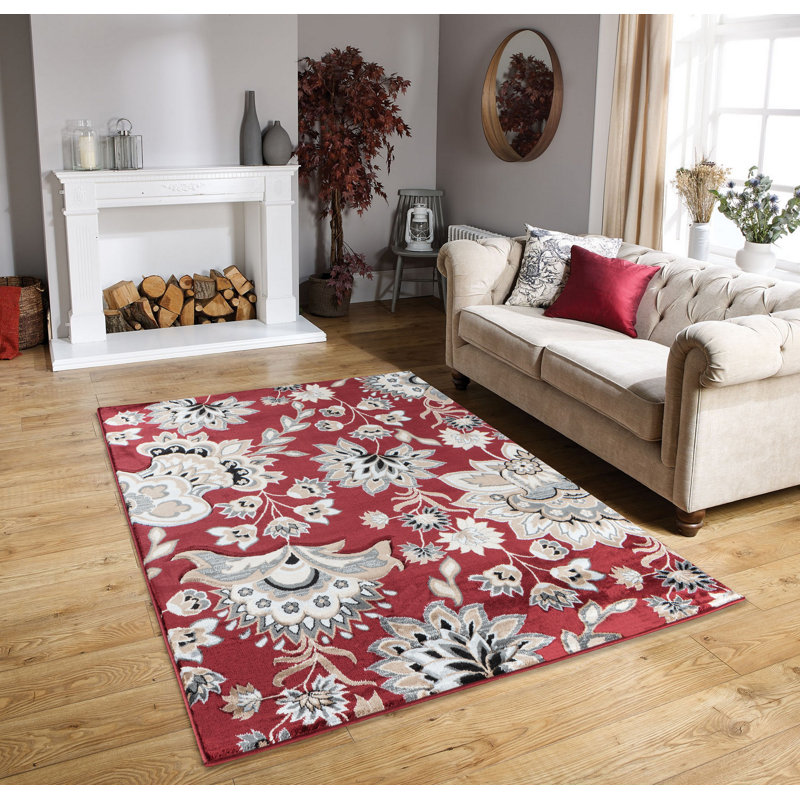 Tapis bourgogne / beige Demaris, Rectangle 5 pi 2 po x 7 pi 5 po