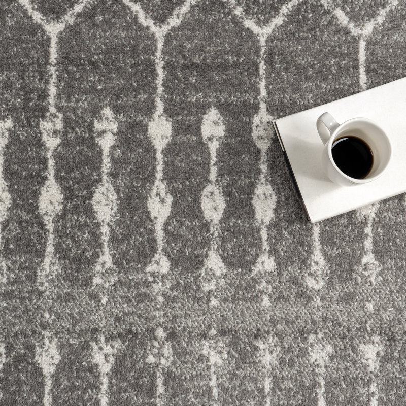 Amanuel Moroccan Geometric Area Rug in Dark Gray, Round 10'