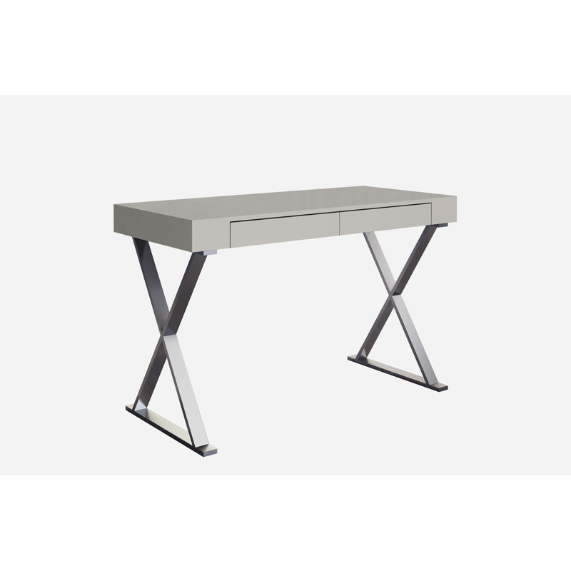 27" Gavril White and Silver Writing Desk, Light Gray, 30" H x 47" W x 22" D