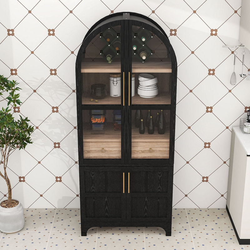 Garde-manger arqué avec tablettes réglables et tiroir, Noir