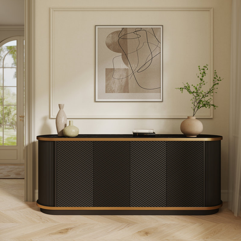 Buffet diagonal cannelé 63 "avec rangement 63", Noir + or