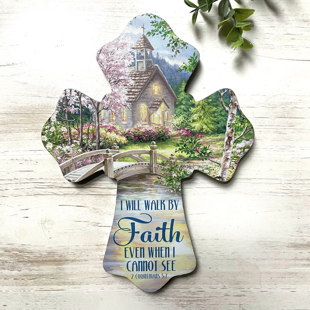 Walk By Faith Wooden Cross Glow Decor