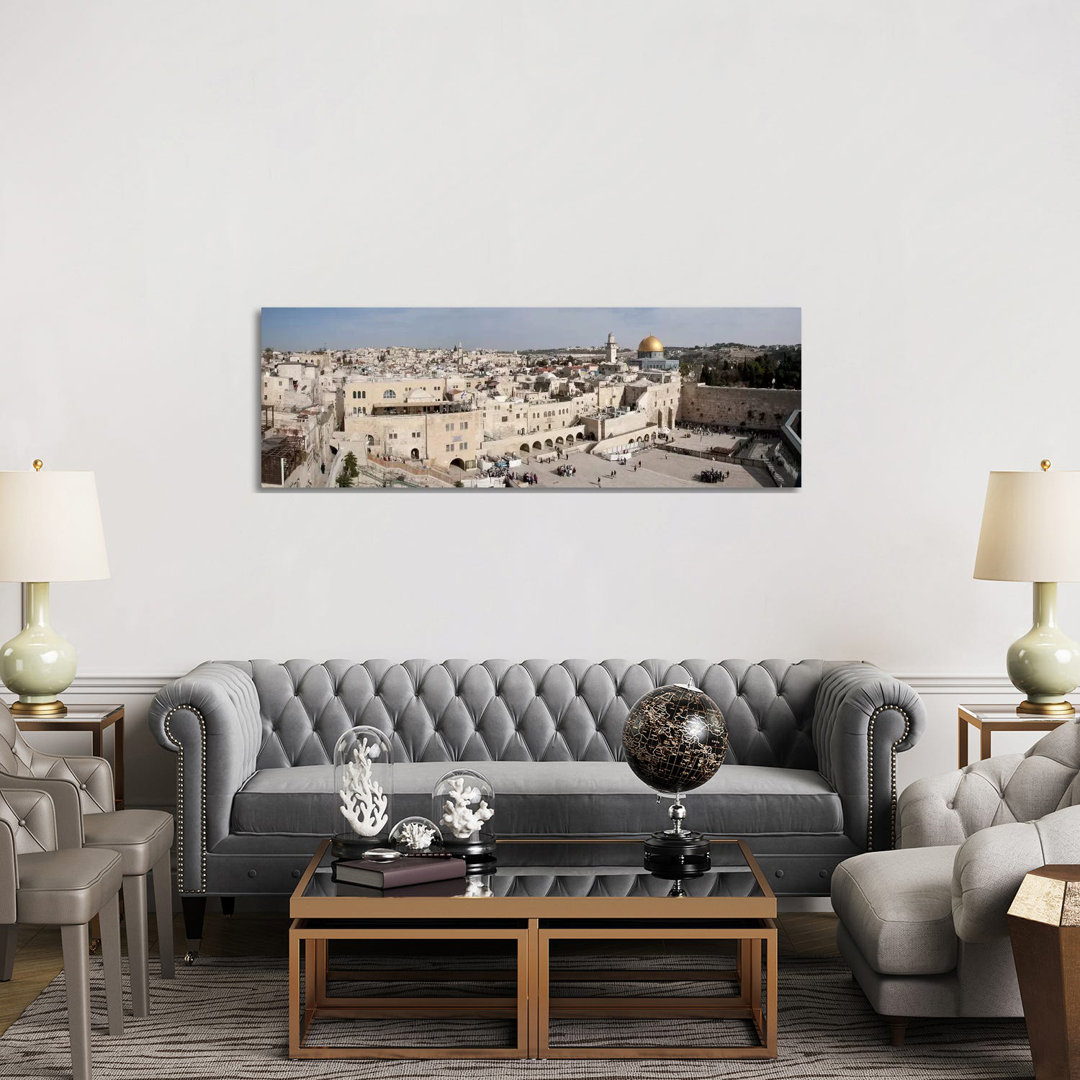 Tourists Praying At A Wall, Wailing Wall, Dome Of The Rock, Temple Mount, Jerusalem, Israel #3 by Panoramic Images - Wrapped Canvas Panoramic Print