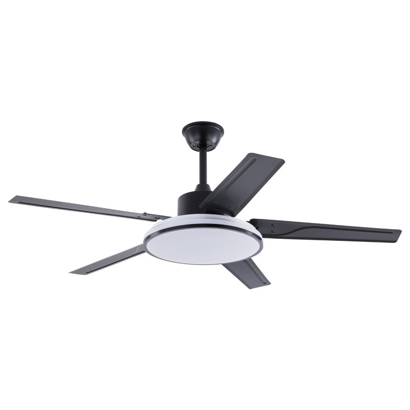 Annagail 52" 5-blade Flush Mount Ceiling Fan with LED Light and Remote Control, Black