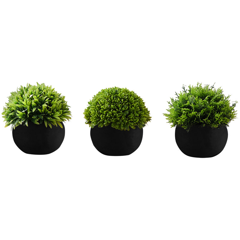 5 po de hauteur avec 3 fausses plantes en pots noirs pour la table d'intérieur, sans arrosage ni entretien