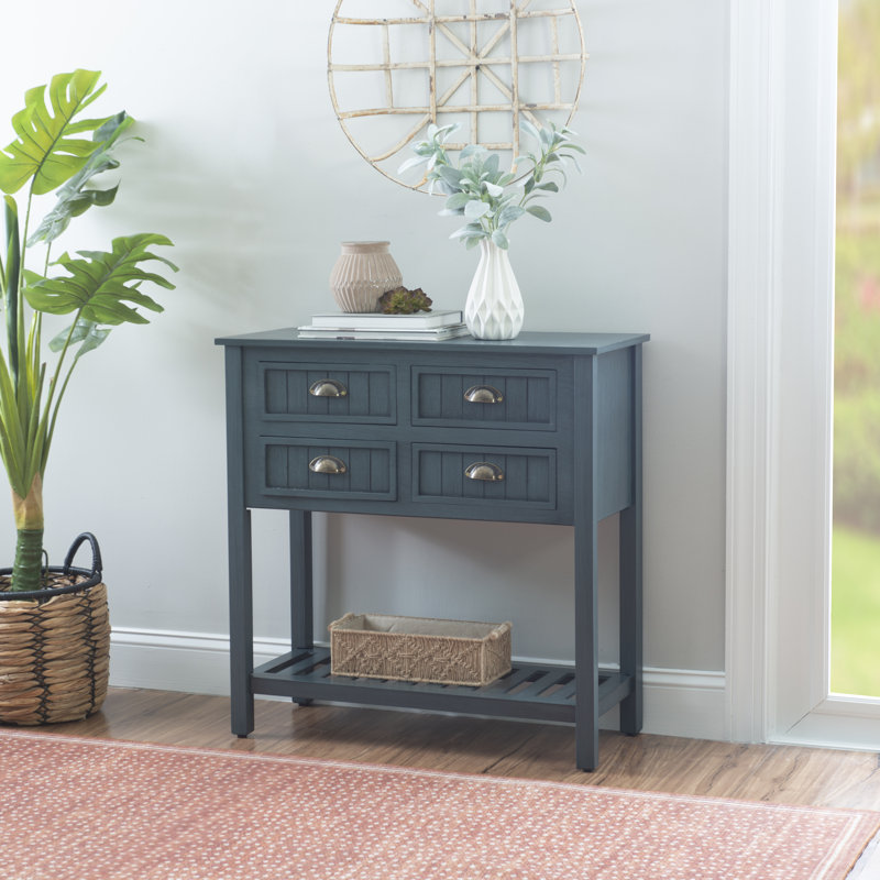 4-Drawer Wood Console Table with Shelf, Antique Navy