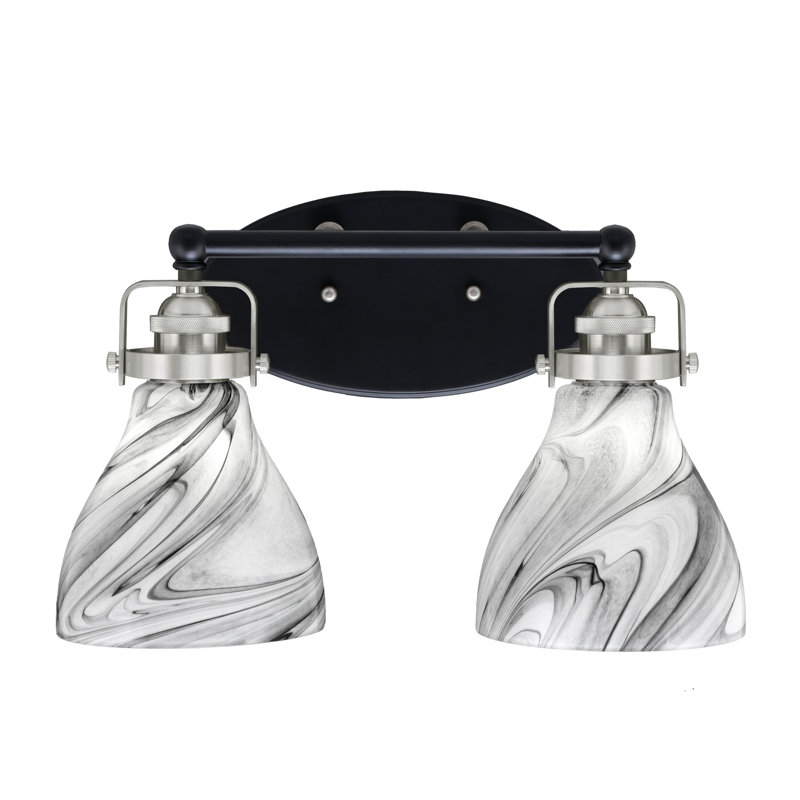 Barre d'éclairage de salle de bain 2 lumières Easton avec verre tourbillon onyx 6,25 po Easton, Noir mat/nickel brossé