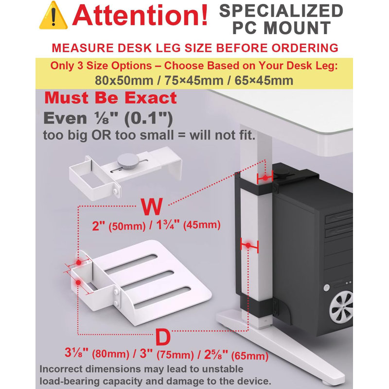 Support pour ordinateur sous le bureau sans installation de perçage, support pour tour d'ordinateur d'une capacité de 40 lb, hauteur et largeur réglables pour les bureaux debout avec protection antidérapante