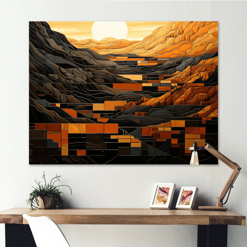 «Orange Desert Sun In Bold Landscape III - Solar Panneaux», art mural, Toile tendue, H 12 po x l 20 po x P 1 po