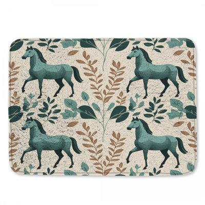 Horses With Green Leaves Bath Mat