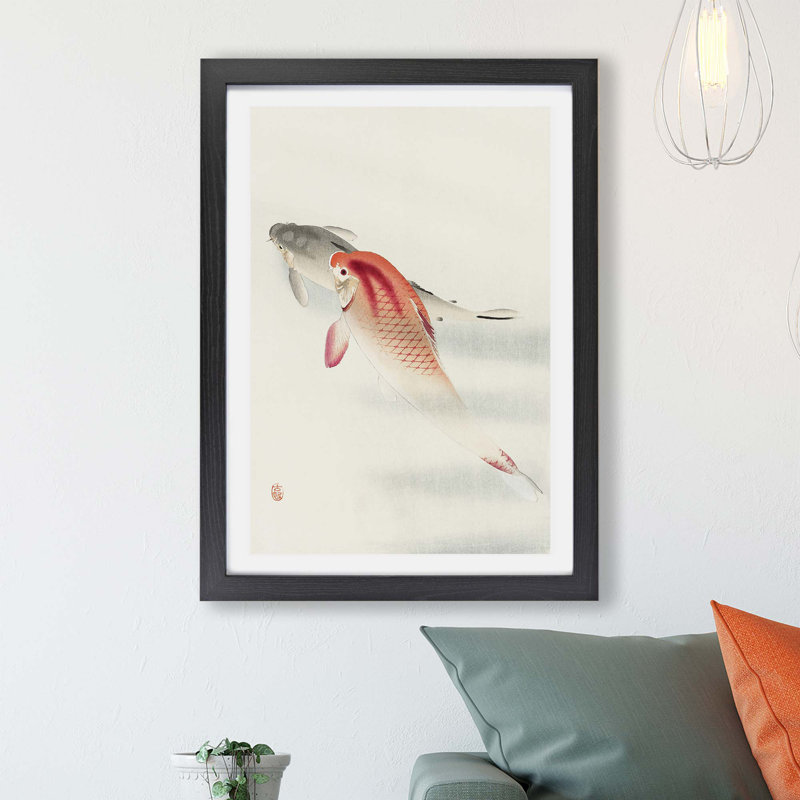 Two Carp - Framed Print, 33cm H x 45cm W x 2cm D, Black