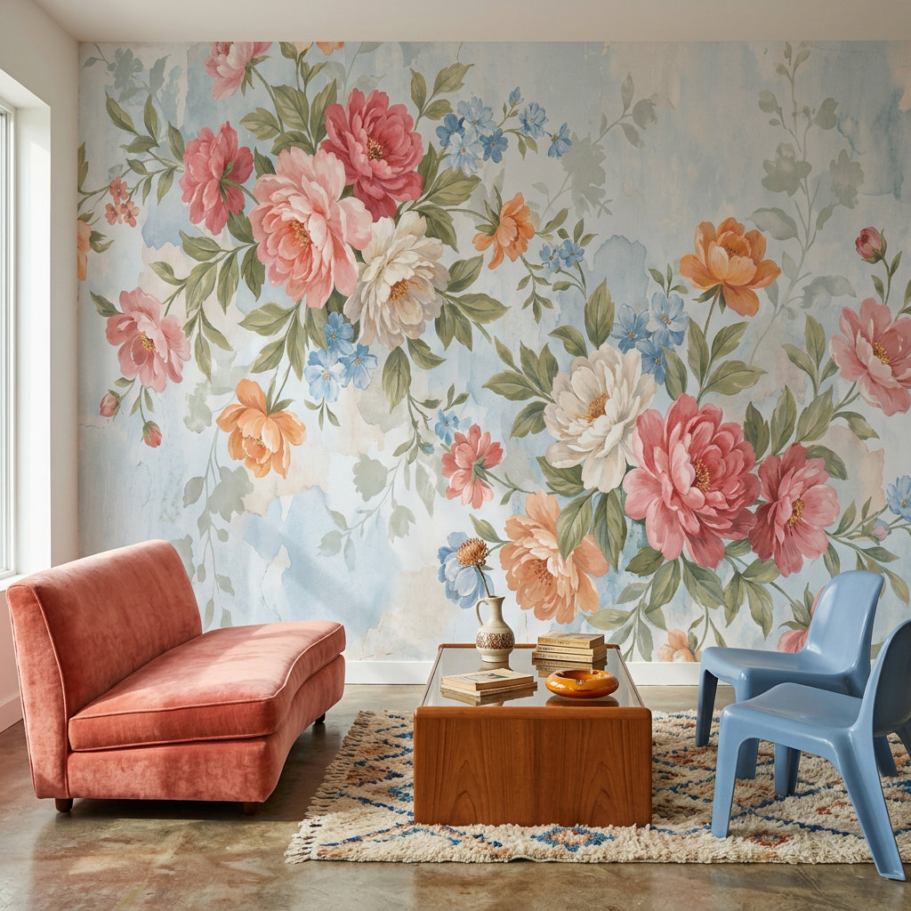 Lark Manor™ Watercolor Floral Wallpaper Peony Bouquet Pastel Blue ...