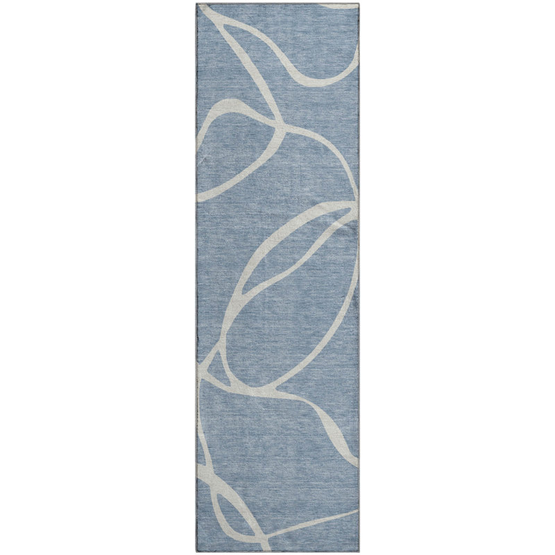 Premium Machine Washable Corum AMF999 Swirls Rug, Runner 2'3" x 7'6"