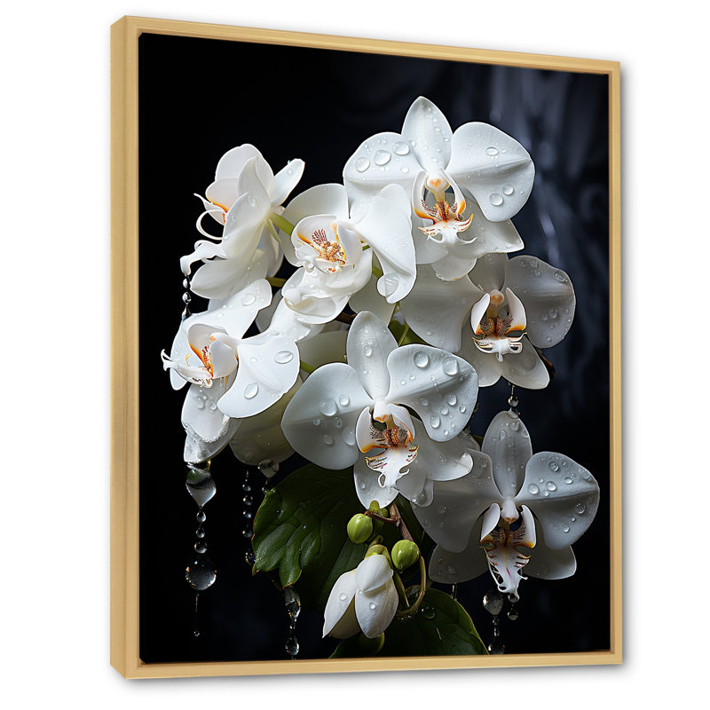 Pétales d'orchidées blanches élégantes sur toile, H 44 po x l 34 po x P 1,5 po, Cadre naturel flottant