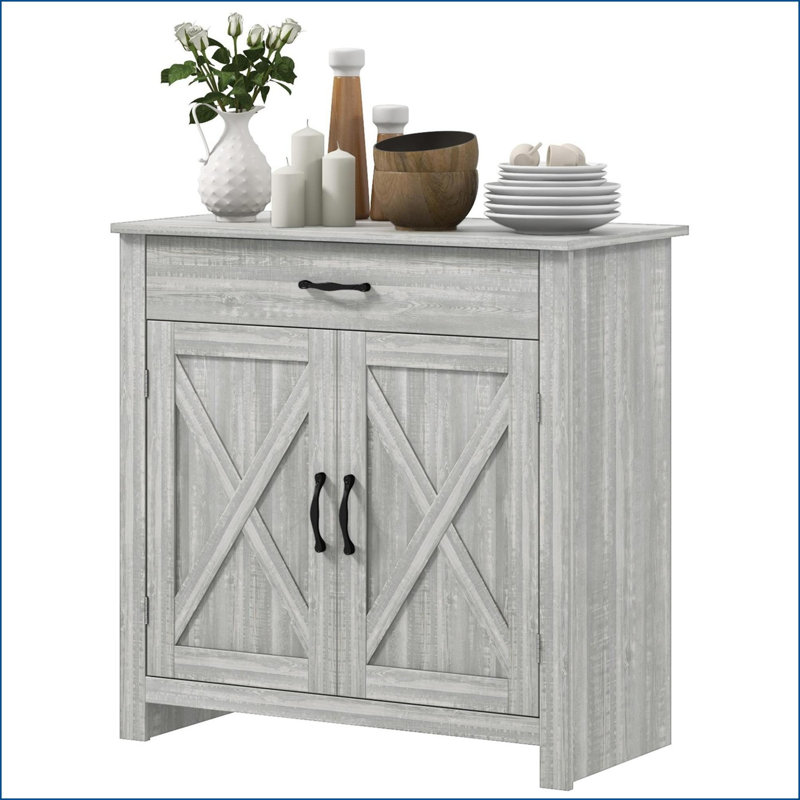 Buffet Buffet, porte de grange de ferme avec tiroir & amp; Tablette réglable, gris pierre | Panneau de fibres à densité moyenne | Panneau de particules