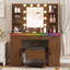 Ensemble de coiffeuse moderne avec miroir Guram avec miroir, dix ampoules et lumière réglable Dazzle, 7 tiroirs et tabouret, prise de courant USB-1259844276-1256178024