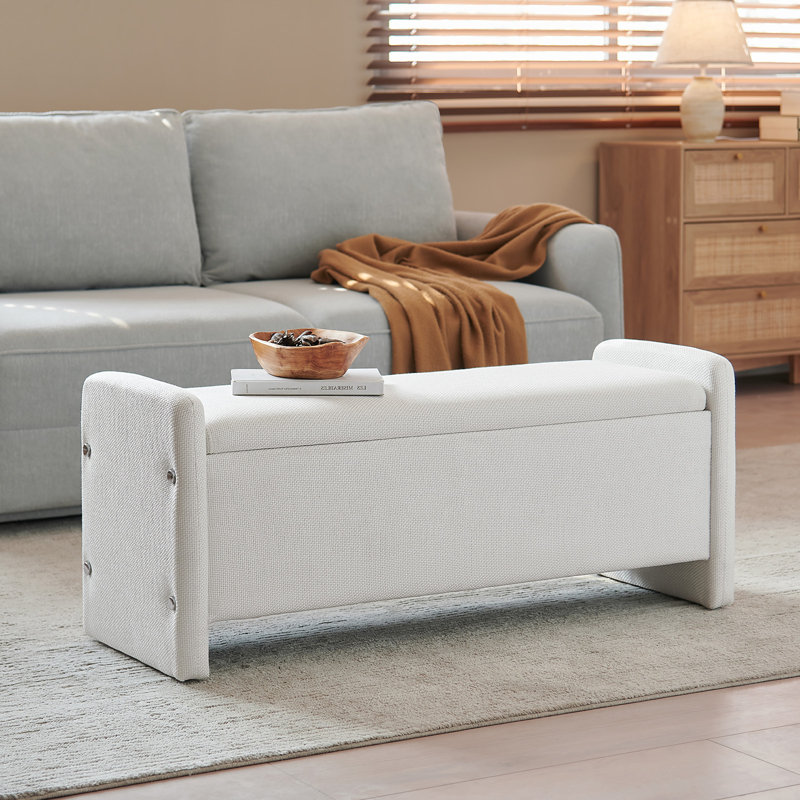 Zellers 44" Ottoman with Hidden Storage, Upholstered Ottoman for Living Room & Bedroom, White