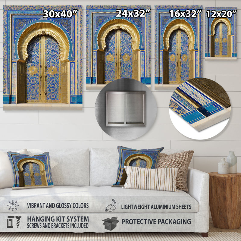 Décoration murale en métal Morroco Palace Golden Doors II - Portes de ferme et fenêtres, H 40 po x l 30 po x P 1 po