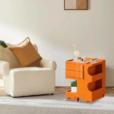 Table de chevet mobile 360 ° avec 2 tiroirs coulissants