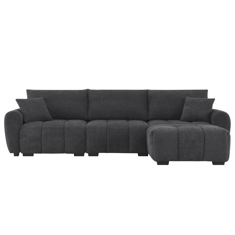 [VIDEO] 110" Modular Sectional Sofa, L Shape with Extra-large Seat, Pull-line Design, Movable Ottoman, High Density Foam, Free Combination, Sturdy Frame, Boucle Fabric, 3 Colors