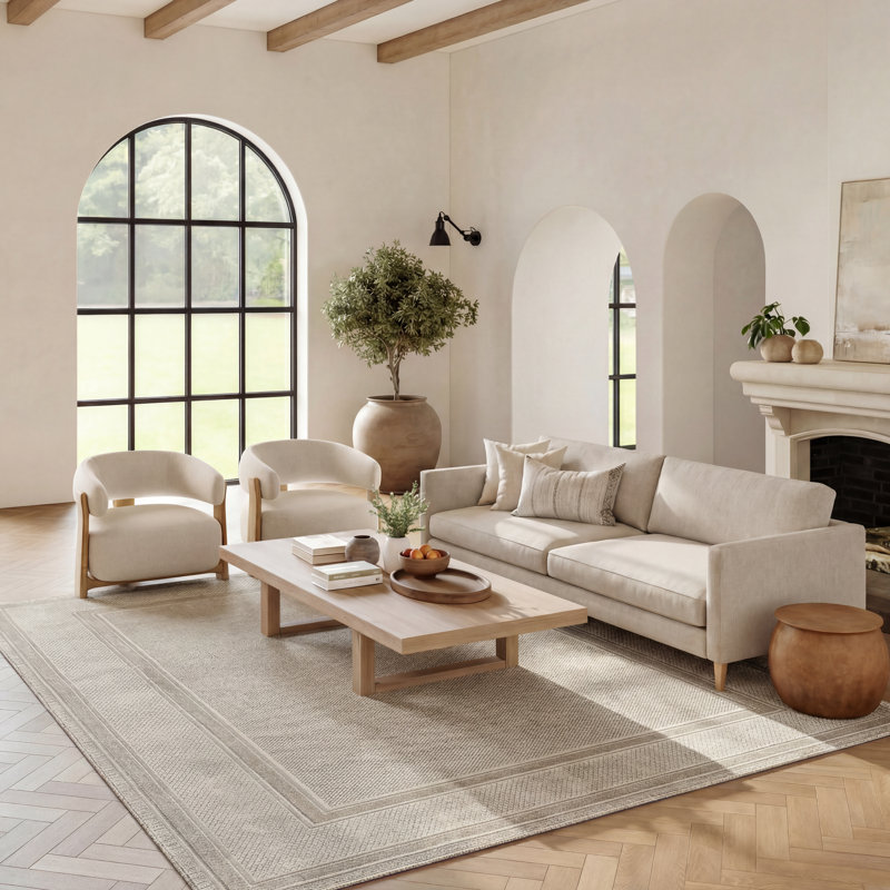 Abstract Grey Beige Area Rug, Rectangle 240 x 300 cm