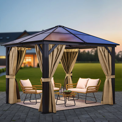 10 Ft. W x 10 Ft. D and 12 Ft. W x 10 Ft. D Patio Gazebo with Curtains
