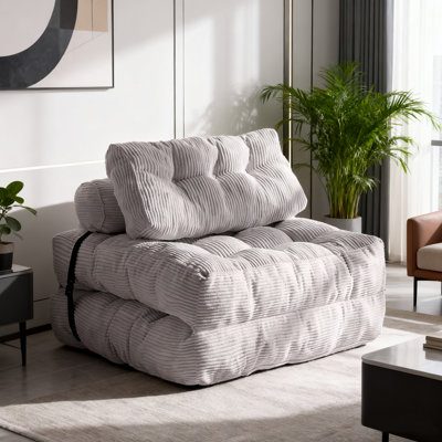 2-in-1 Corduroy Bean Bag Floor Sofa Bed,comfy Couch Chair With Back Support by George Oliver