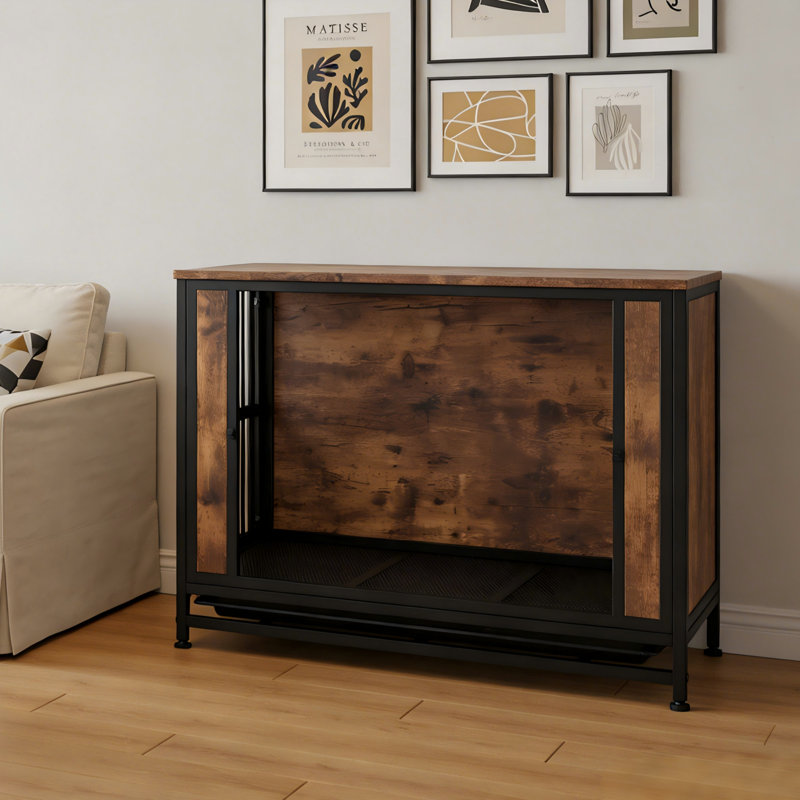 Caisse et console rustique pour chien avec portes coulissantes doubles