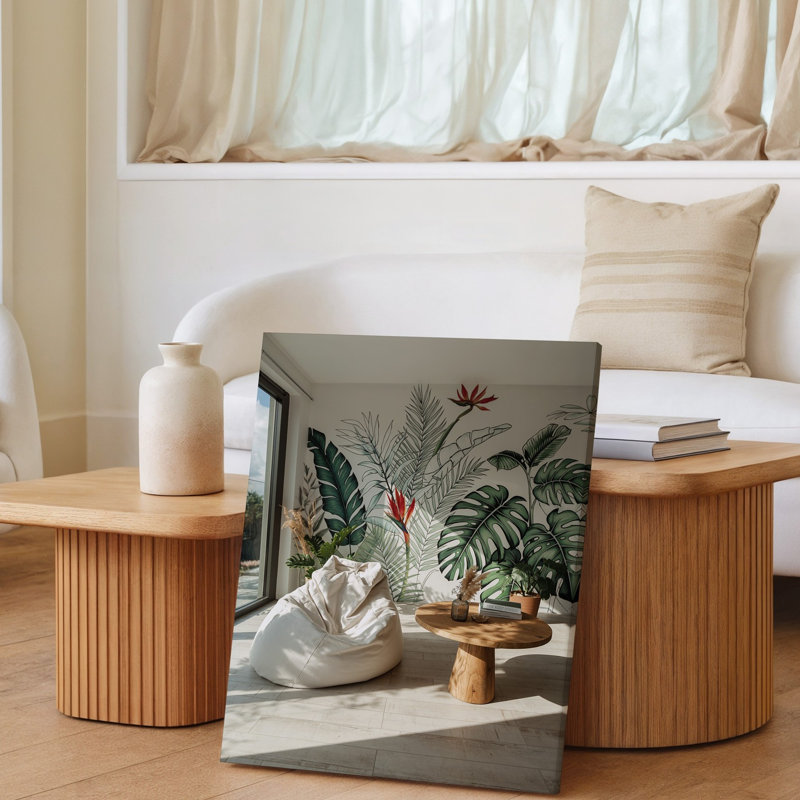 Toile «A Cosy Sunlit Interior» avec un fauteuil à billes blanc surdimensionné moelleux placé au premier plan accompagné d'une toile