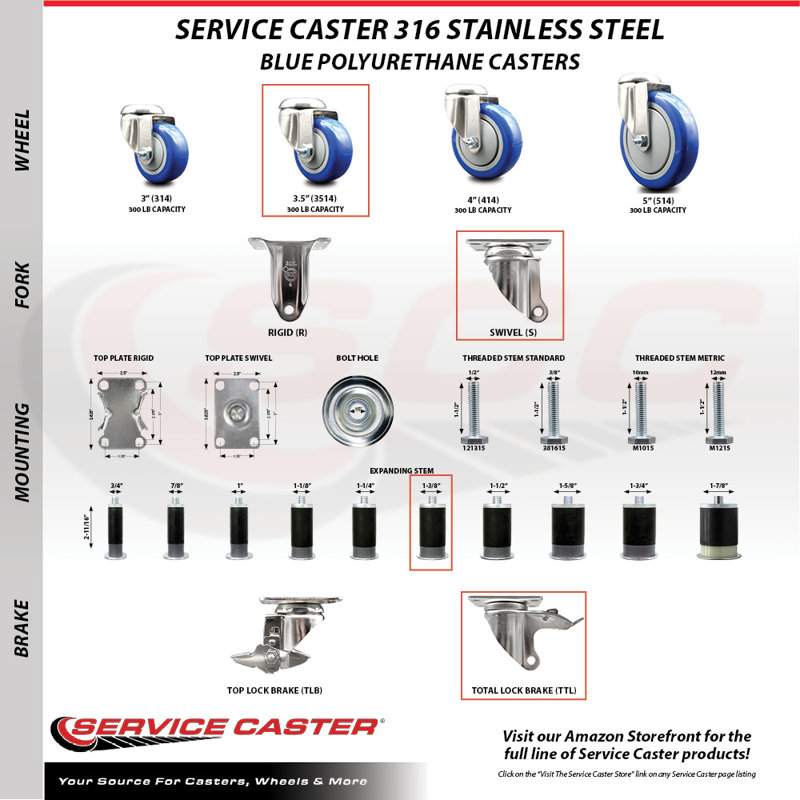 Jeu de roulettes extensibles en poly, Bleu, H 3,5 po x l 3,5 po