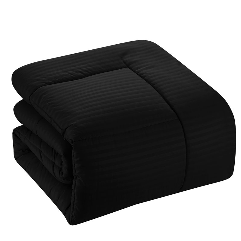 Dobby Stripe Embossed Bed In a Bag Comforter Set, Queen Comforter + 7 Additional Pieces, Black