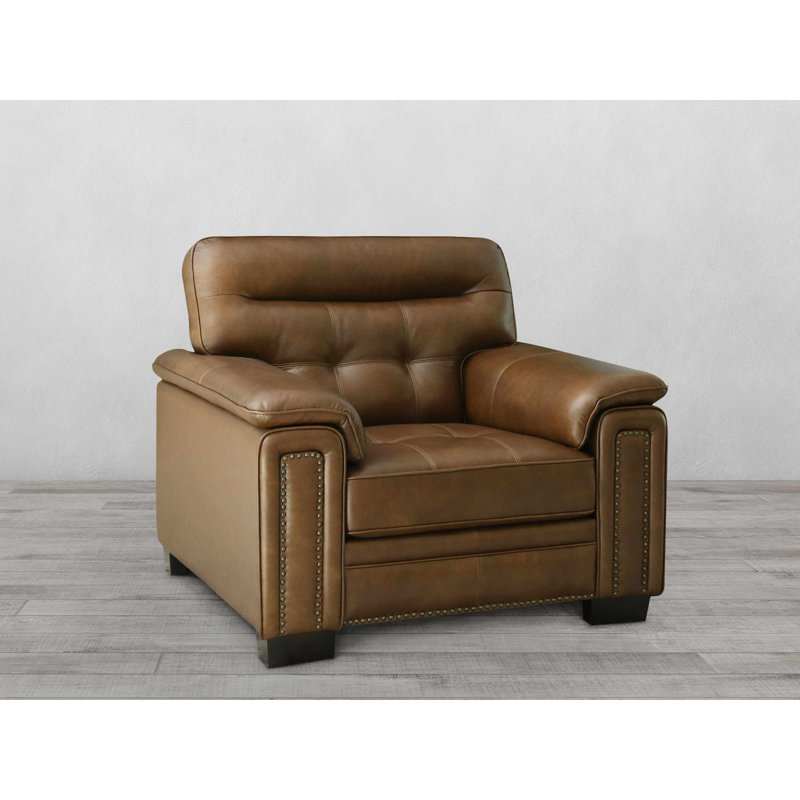 Fauteuil Leffler, Cuir véritable brun