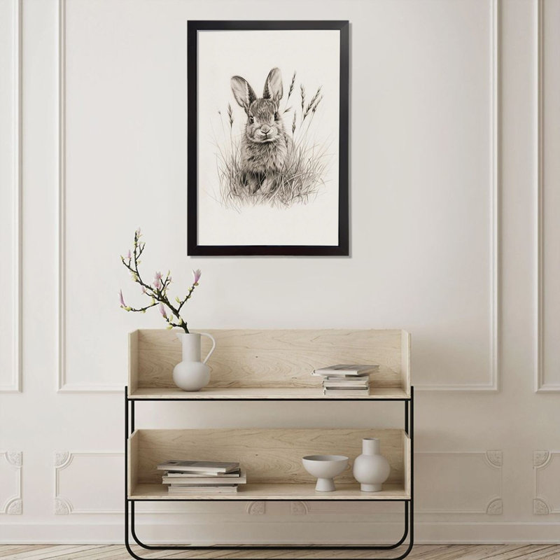 Croquis de lapin, art mural encadré 12 "x 18" avec cadre noir pour chambre de bébé