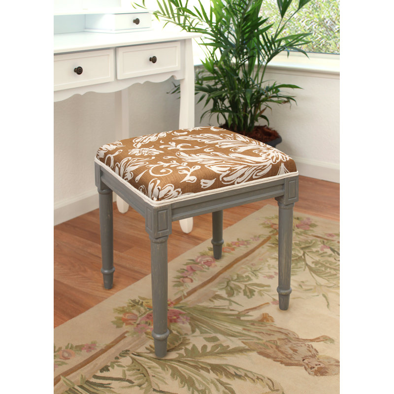 Tabouret de coiffeuse en lin à motif floral turquoise Toscan Aqua, Blanc, Caramel