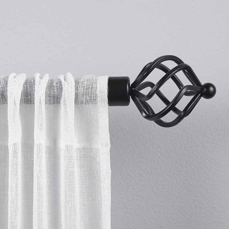  Torch Curtain Rod and Coordinating Finial Set, Adjustable, 66" - 120", Black