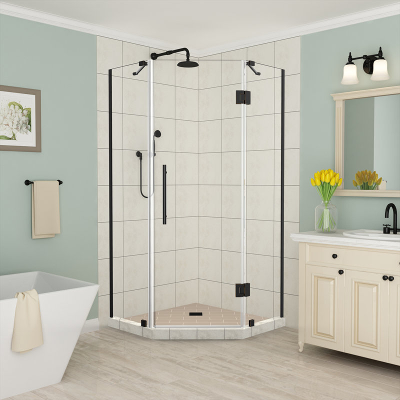 Merrick Frameless Oil Rubbed Bronze Neo-Angle Hinged Shower Enclosure