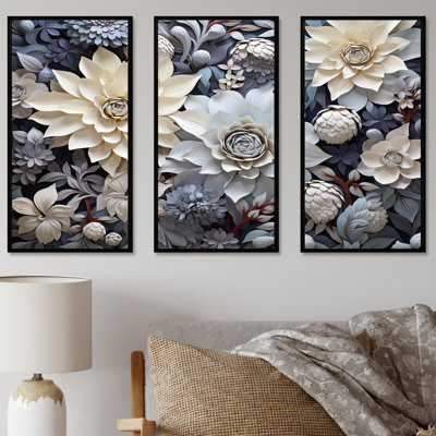 Fleurs beiges en pleine floraison - ensemble de reproductions d'art mural