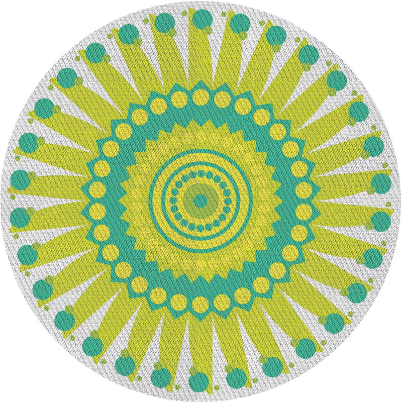 Laine tissée à la main et polyester gris/vert/jaune Tapis décoratif, Rond 4 pi