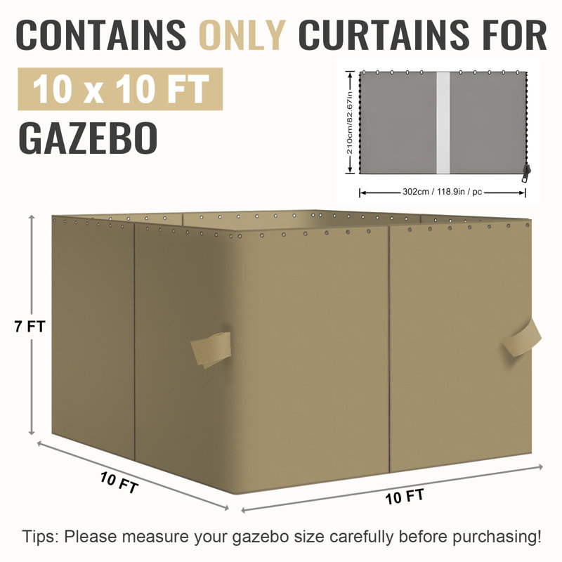 4-Panel Outdoor Gazebo Curtains, 82.7" H x 120" W120" D, Khaki