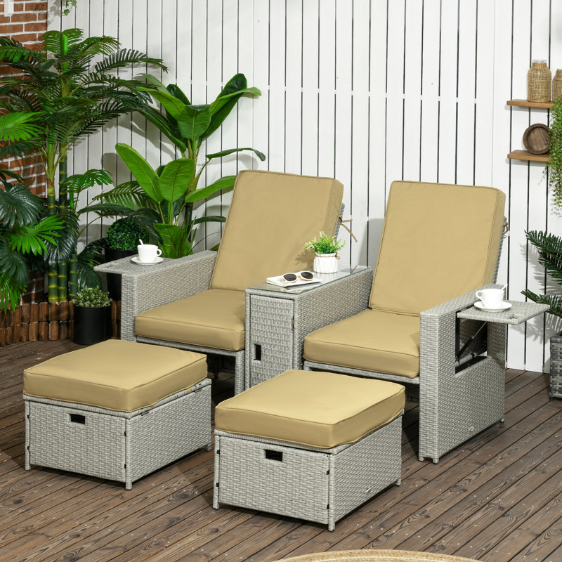 Latton Rattan 2 - Person Seating Group with Cushions, Khaki, Beige