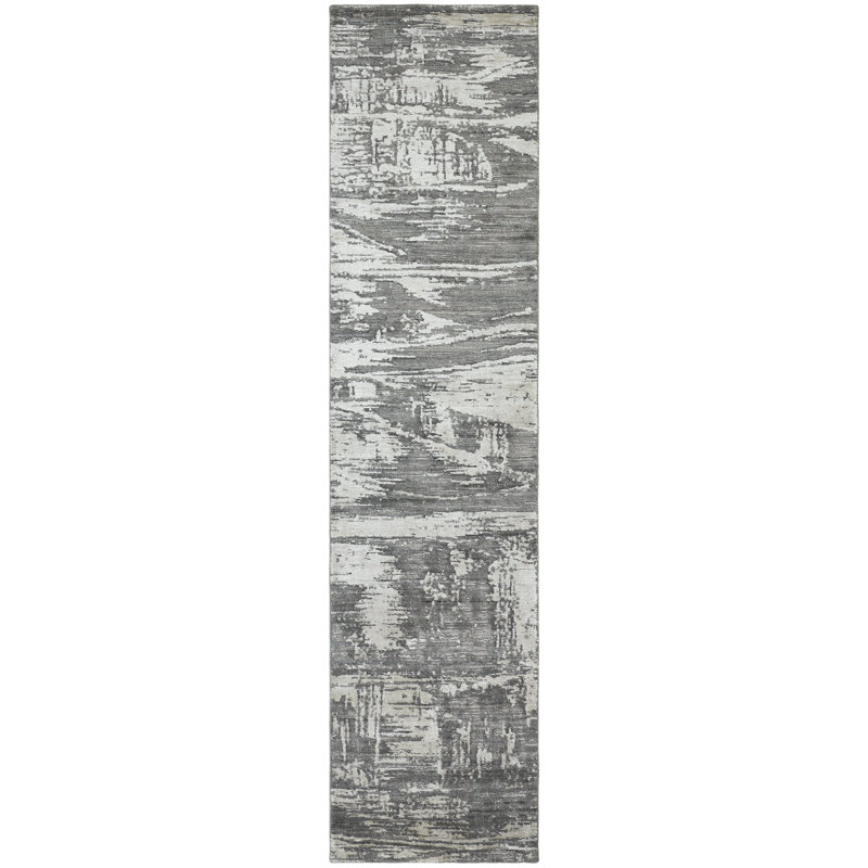 Tapis gris tissé à la main Kaiser, Tapis de couloir 2 pi 6 po x 10 pi, Gris