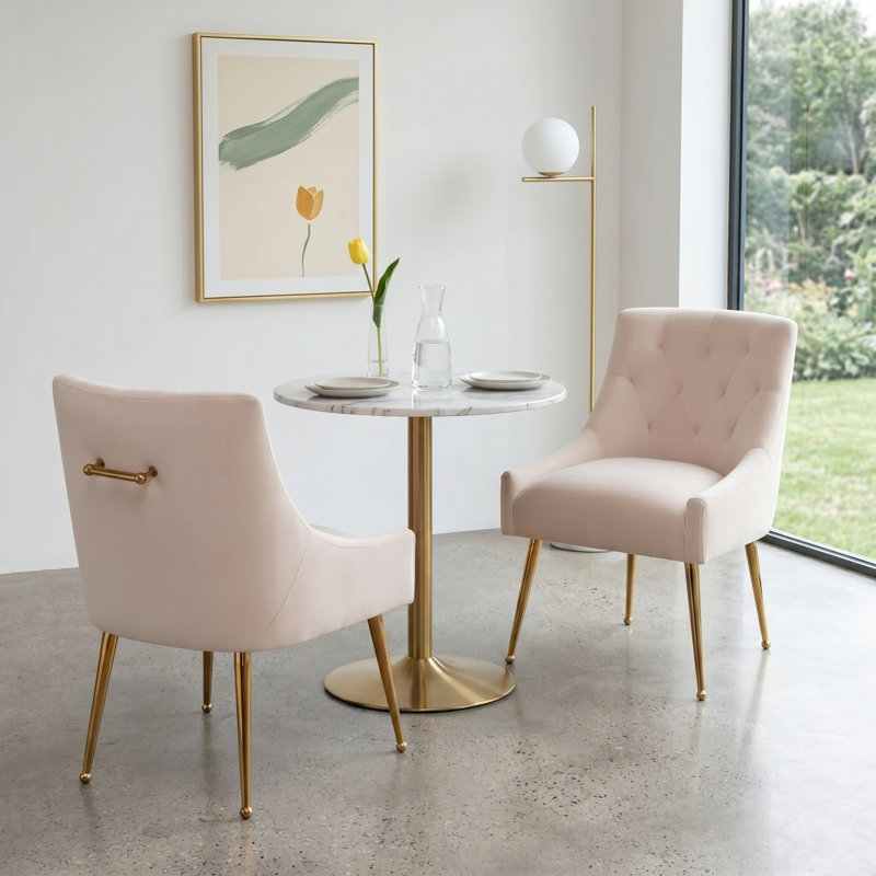 Mark Velvet Upholstered Dining Chair With Gold Legs, Beige